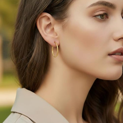 14K Gold/Silver Plated Twisted Hoop Earrings for Women - Sparkly Diamond-Cut Large Hoops with 925 Sterling Silver Post, Lightweight Hypoallergenic Trendy Jewelry Gifts (30mm / 40mm) - size: Gold 30mm