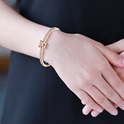 Fasion Jewelry Spiritual Guidance Bangle Bracelets For Women 18K Gold Plating Adjustable Bracelets with Crystal for Wife Girlfriend or Mothers,Rose Gold White