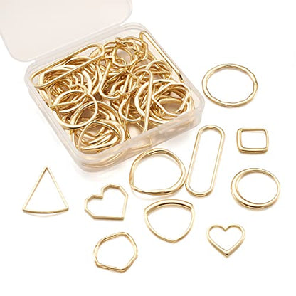Elecrelive 60Pcs Light Gold Linking Rings Heart Rhombus Hollow Frame Charm | Heart Rhombus Oval Connector Charms Earring Findings Open Bezels for Earrings Bracelet Necklace Macrame Making - color: Light Gold 10 Styles