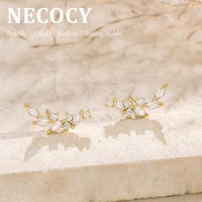Ear Climber Earrings for Women, 14K Gold Plated/Silver Plated | Crawler Earrings Pierced with Cubic Zirconia, Hypoallergenic Cluster Stud Tragus Conch Daith Cartilage Jewelry Gift for Daily - color: Gold-2