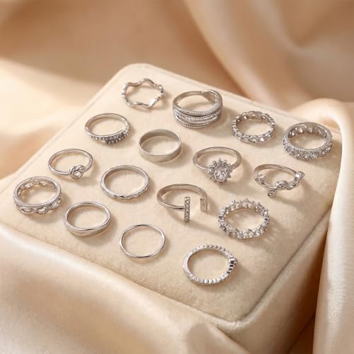 42-Piece Gold Tone Stackable Ring Set for Women, Boho Minimalist Stacking Rings with Crystal & Heart Accents, Adjustable Open Band Jewelry for Daily Wear - style: TZY-003350-01