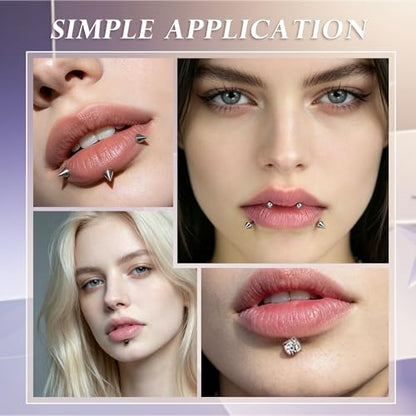 34Pcs 16G Lip Rings Stainless Steel Labret Jewelry Lip Barbell Spike Snake Bite Piercing Jewelry Horseshoe Septum Nose Ring Cartilage Tragus Helix Earrings Studs