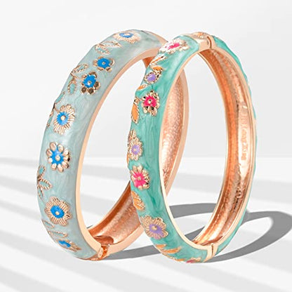 UJOY Cloisonne Chinese Panda Bracelets-Plated Gorgeous Handcrafted Gifts Enamel Bangles Set for Women 55C43 - color: C36-Green Blue