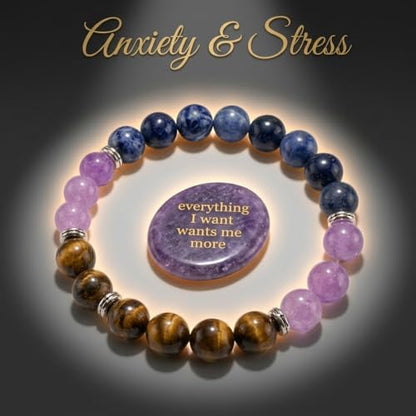 8MM Beaded Stretch Bracelet Gift Set-Natural Healing Crystal | Handmade, Ideal Gift,Unisex, Various Natural Stone ,For Healing&Stress Relief&Money&Protection, For Meditation & Yoga - color: Purple