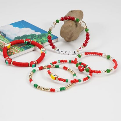 Twinfree Bohemian Cute Fruit Banana Cherry Strawberry Pineapple Mango Polymer Clay Beaded Stackable Stretch Bracelets - color: color 28