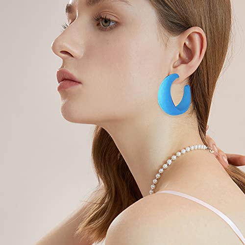 Acrylic Resin Earrings 70s 80s Colorful Hoop Earrings C Shape Trendy Chunky Cute Candy Earrings Jewelry for Women - color: Light Blue
