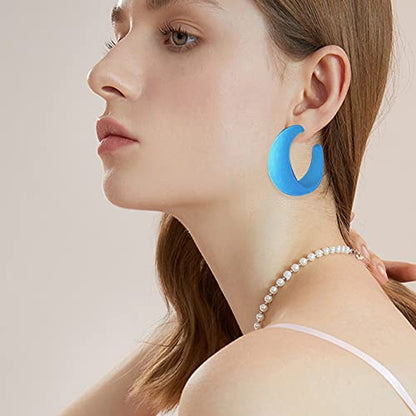 Acrylic Resin Earrings 70s 80s Colorful Hoop Earrings C Shape Trendy Chunky Cute Candy Earrings Jewelry for Women - color: Light Blue