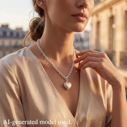 Puffy Heart Pendant Necklace for Women | Long and Short Pendant Necklace with 18K Gold Plated Heart Charm Statement Fashion Jewelry Gift - size: Short, style: Silver Chain & Heart
