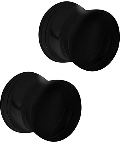 Forbidden Body Jewelry 8mm - 14mm Acrylic Ear Gauges, Solid Double Flared Saddle Plug Earrings Sold in Pairs - style: 12mm (1/2 Inch) Black