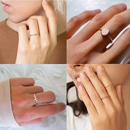 RLMOON Gold Ring Set for Women Dainty Silver Rose Gold Stackable Rings | 14K Gold Plated Simple Heart CZ Pinky Stacking Thumb Rings Plain Band Size 4-12(8-12PCS) - color: Gold Rings