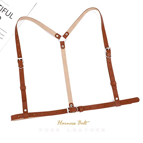 BODIY Plus Size Harness Punk Leather Black Harness Belts Women Fashion Body Harness for Women - color: Brown