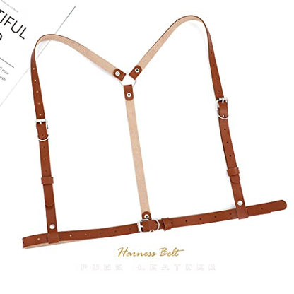 BODIY Plus Size Harness Punk Leather Black Harness Belts Women Fashion Body Harness for Women - color: Brown