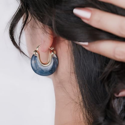 Chunky Gold Resin Hoop Earrings Leverback Statement Huggie Hoops Dangle Drop Dressy Earring Prom Festival Vacation Jewelry for Women - color: Royal Blue, size: Drop