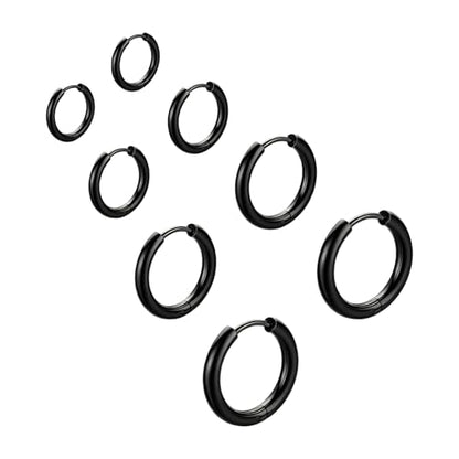 4 Pairs Small Gold Silver Huggie Hoop Earrings for Women Surgical Steel Set | 14K Gold Plated 316L Stainless Steel, 6/8/10/12 mm, Hypoallergenic, Lightweight, Mini Jewelry - color: Black/4 Pairs