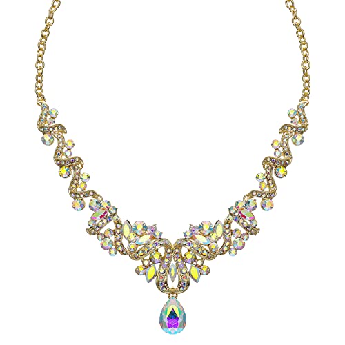 Jewelry Set for Women, Statement Necklace Dangle Earrings Bracelet Ring, White/KC Gold Plated Jewelry Set with Rhinestone Pearl Crystal Wedding Party Jewelry for Bridal Bridesmaid - color: Set001-Style2-AB Crystal-Gold Plated