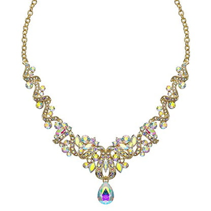 Jewelry Set for Women, Statement Necklace Dangle Earrings Bracelet Ring, White/KC Gold Plated Jewelry Set with Rhinestone Pearl Crystal Wedding Party Jewelry for Bridal Bridesmaid - color: Set001-Style2-AB Crystal-Gold Plated