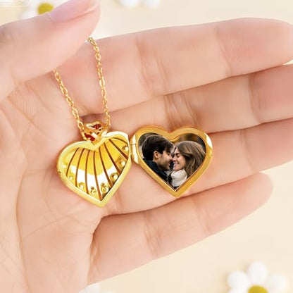 AILIN Custom Heart Locket Necklace With Picture Brass Personalized Mom Necklace With 1-6 Birthstones&Names Memorial Photo Necklace Mothers Day Jewelry Birthday Gifts for Women Grandma