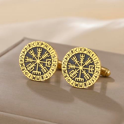 Mens Cufflinks, Norse Viking Tuxedo Cuff Links, Stainless Steel Viking Compass Vegvisir Rune Shirt Studs Mythology Jewelry Gift for Business Wedding - color: Compass-G