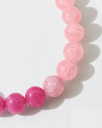 Chunky Beaded Choker Necklace for Women Boho Statement Necklace with Large Pearl Blue Brown Tone Resin Beads Summer Beach Jewelry Gifts - color: Gradient Pink