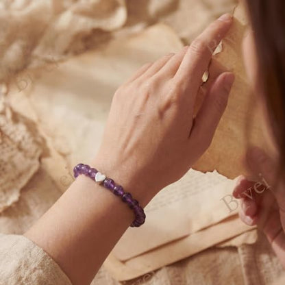 Bivei Crystal Stretch 6mm Bracelets for Women | Handmade Natural Stone Beaded Stretch Bracelet, Stainless Steel Heart Bead, Tranquility Yoga Gift Jewelry for Women - color: Amethyst - Tranquility