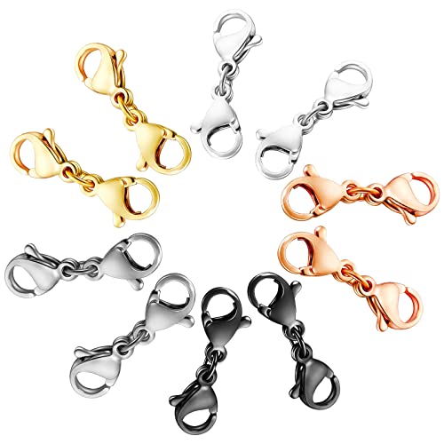 OHINGLT Double Lobster Clasp Necklace Extender Connector Bracelet Extension, Gold and Silver Lobster Claw Clasps for DIY Jewelry Making - color: 10PCS Multiple Colors, size: 1 Inch