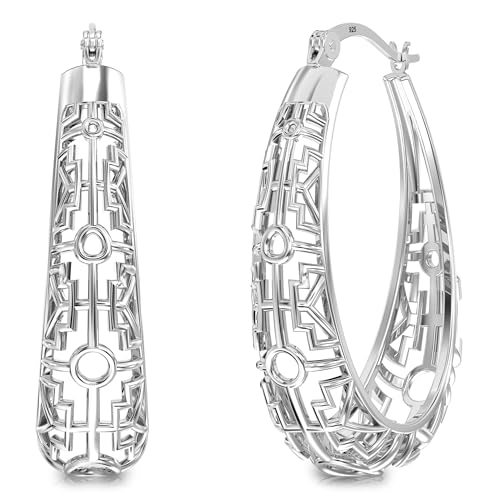 LeCalla 925 Sterling Silver Hoop Earrings | Women's Filigree Hoop Earrings | Openwork Mesh Filigree Cut Earring | Lightweight & Hypoallergenic Vintage Hoop Earrings for Women - style: Mesh Oval Filigree
