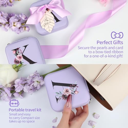 AYGXU Travel Jewelry Box for Women and Girls - Small Case With Initial A-Z - Teacher Gifts - color: purple, size: K