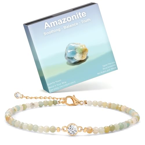 Raicegs Anklets for Women Handmade Beach Boho Ankle Bracelet 3mm Natural Stone Beaded Ankle Bracelet 14K Gold Plated Zircon Pendant Adjustable Crystal Gemstone Anklet Jewelry Gift for Her - color: Amazonite