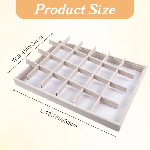 2 Pcs 24 Grids Stackable Jewelry Tray Organizer with Removable Dividers, Velvet Jewelry Display Tray for Earrings Necklaces Bracelet Rings Display Showcase - Beige