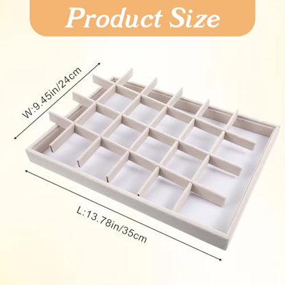 2 Pcs 24 Grids Stackable Jewelry Tray Organizer with Removable Dividers, Velvet Jewelry Display Tray for Earrings Necklaces Bracelet Rings Display Showcase - Beige