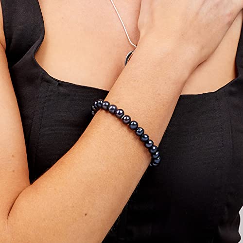 Handmade Women's Pearl Bracelet 7-8mm Freshwater Cultured Pearl Elasticated Bracelet Length 7.5In - color: Black