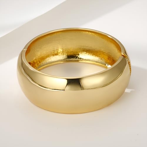 Golden Polished Chunky Twisted Hinged Waterdrop Bangle Bracelet for Women Spiraled Oval Bangle Bracelet - color: Gold Large Round Bangle