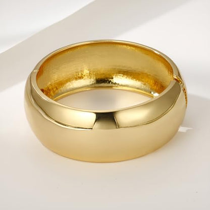 Golden Polished Chunky Twisted Hinged Waterdrop Bangle Bracelet for Women Spiraled Oval Bangle Bracelet - color: Gold Large Round Bangle