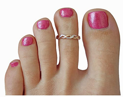TOE RINGS & THINGS Finger or Thumb Twine Medley | .925 Sterling Silver & Gold Filled | Unisex Mixed Metal Braid Design | Sizes 3-13
