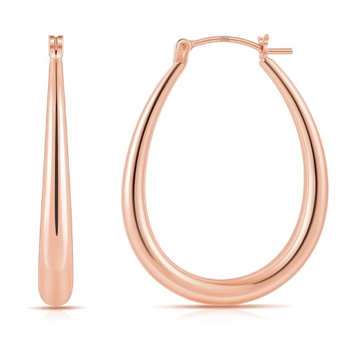 Gacimy Chunky Hoop Earrings for Women, 14K Gold Plated Oval Hoop Earrings with 925 Sterling Silver Post - color: Rose Gold, size: 30mm