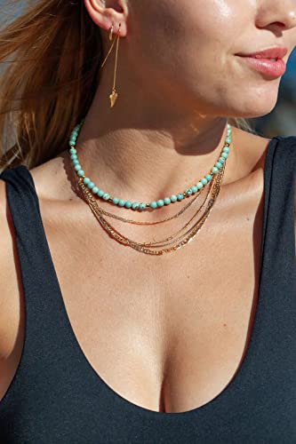 PEARLADA Turquoise Beaded Choker Necklace Chakra Stone Necklace Adjustable - color: Turquoise Beads 5mm
