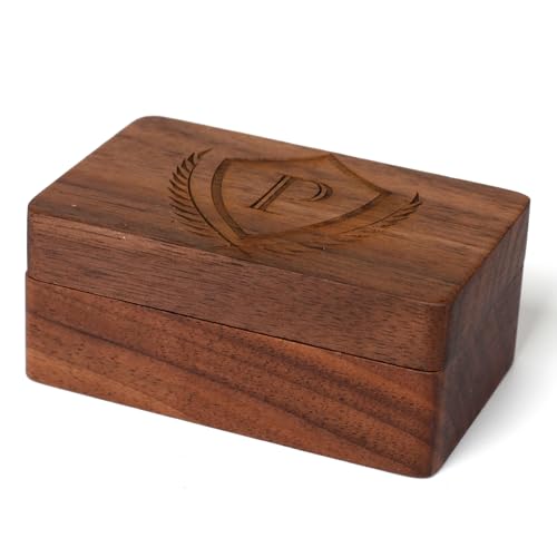 Mens Initial Cufflinks and Tie Clip A-Z Alphabet Letter Black Stainless Cuff Links Tie Bar with Engraved Walnut Wood Box Groom Groomsman Wedding Set - style: Classic-P