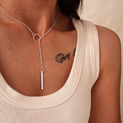 925 Sterling Silver Necklace for Women Trendy, Charming Layered Necklace with Cubic Zirconia Pendant for Her Womens Dainty Diamond Choker Necklaces Holiday Jewelry Gifts for Mom Wife Daughter Lover - color: Strip&prime Circle-Silver