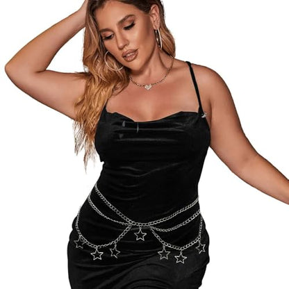 Thorn Heart Waist Chain Belt - Punk Gothic Crossover Body Belly Chains Tassel for Women Girl - color: A-Star