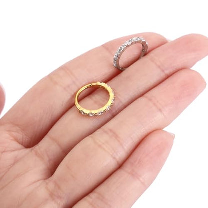 PEAKLINK 16G Nose Hoop Ring 316L Surgical Steel Conch Cartilage Helix Earring with Cubic Zircon Tragus Rook Daith Septum Piercing Jewelry 8mm 10mm for Women Men - color: Style2:Silver-Horse Eye CZ