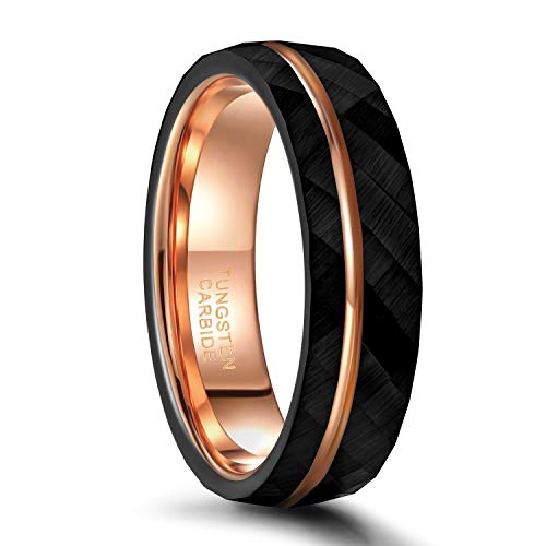 Frank S.Burton 4mm 6mm 8mm Tungsen Rings for Women Men Black and Rose Gold Plated Thin Stacking Rings Hammered Matte Finished Engagement Wedding Bands Comfort Fit Size 5-14 - color: 6mm black rose gold plated
