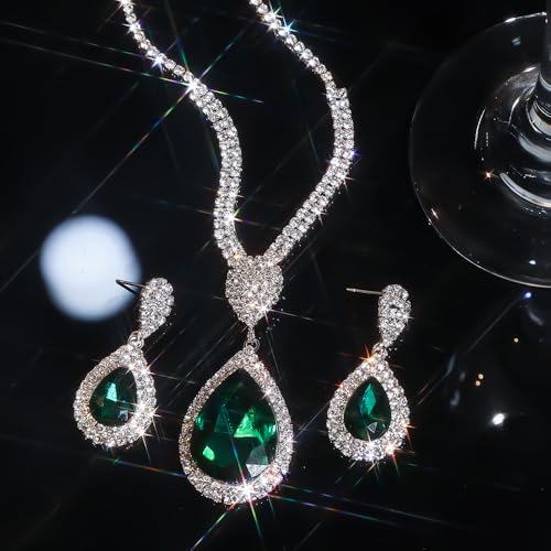 Fashion Red Black Colorful Bridal Teardrop Layered Crystal Necklace Earrings Set Sparkly Rhinestone Crystal Elegant Bridal Teardrop Shape Choker Earrings For Prom Costume Set Christmas Halloween Full Rhinestone Choker Necklace Earrings for Women - color: