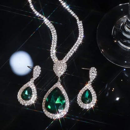Fashion Red Black Colorful Bridal Teardrop Layered Crystal Necklace Earrings Set Sparkly Rhinestone Crystal Elegant Bridal Teardrop Shape Choker Earrings For Prom Costume Set Christmas Halloween Full Rhinestone Choker Necklace Earrings for Women - color: