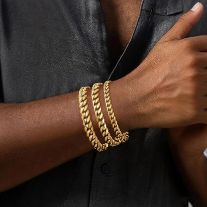 Fiusem Cuban link Mens Bracelet | 5mm/7mm/8mm Width, 7.1"/7.5"/7.9" Length Stainless Steel Bracelets for Men - color: 7mm width-gold, size: 7.9 inches
