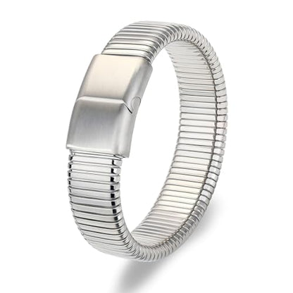 Gold Chunky Stretch Snake Chain Bangle Bracelets Stack for Women Trendy, 18K Gold Filled Stainless Steel Stretchy Womens Stackable Wristband Bangles Bracelet Set - style: 1PC SILVER 16MM