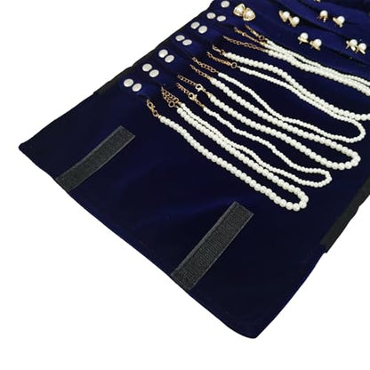 Travel Roll Bag Jewelry Display Storage Organizer Multi-function Velvet Pouch (Blue) - color: Blue