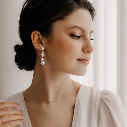 Crysdue Simulated Pearl Earrings for Women, Dainty Silver/Gold/Rose Gold Plated Cubic Zirconia Drop Dangle Earrings Wedding Jewelry for Bride Bridesmaid - style: K_CZ+ pearl, Rose Gold