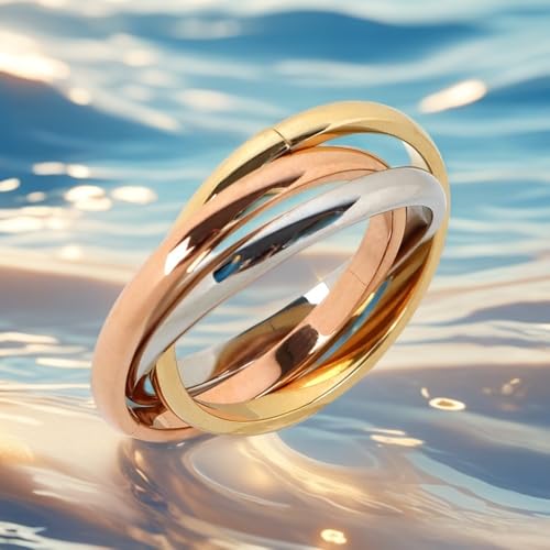 Interlocked Rolling Anxiety Fidget Ring for Women Men Stainless Steel Gold Siver Rose Triple Row Rolling Interlocking Statement Finger Rings Stress Relief Band Stacking Fashion Promise Jewelry - size: 8