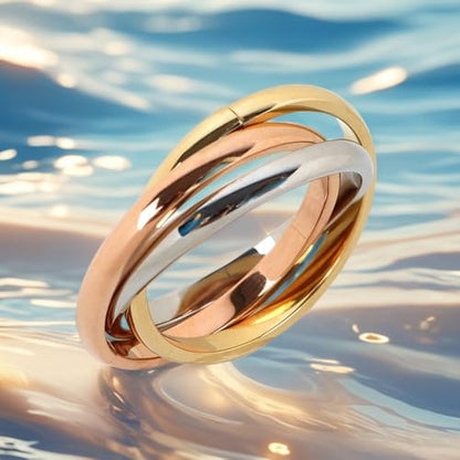 Interlocked Rolling Anxiety Fidget Ring for Women Men Stainless Steel Gold Siver Rose Triple Row Rolling Interlocking Statement Finger Rings Stress Relief Band Stacking Fashion Promise Jewelry - size: 8