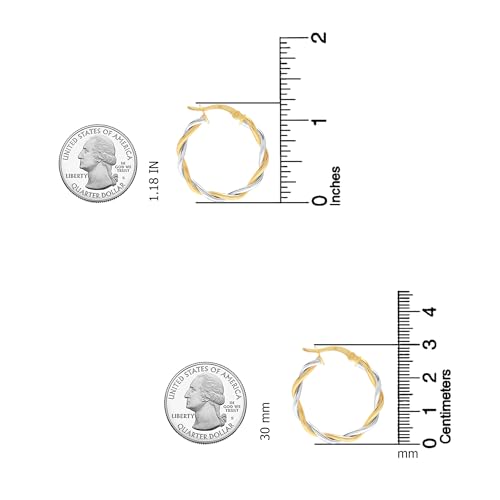 LeCalla Real 925 Sterling Silver Textured Two-Tone Three-Tone 14K Gold Plated Lightweight Italian Design Hoop Earrings for Women Diameter 25,30,40,45,50mm - color: Two-Tone Small-30mm